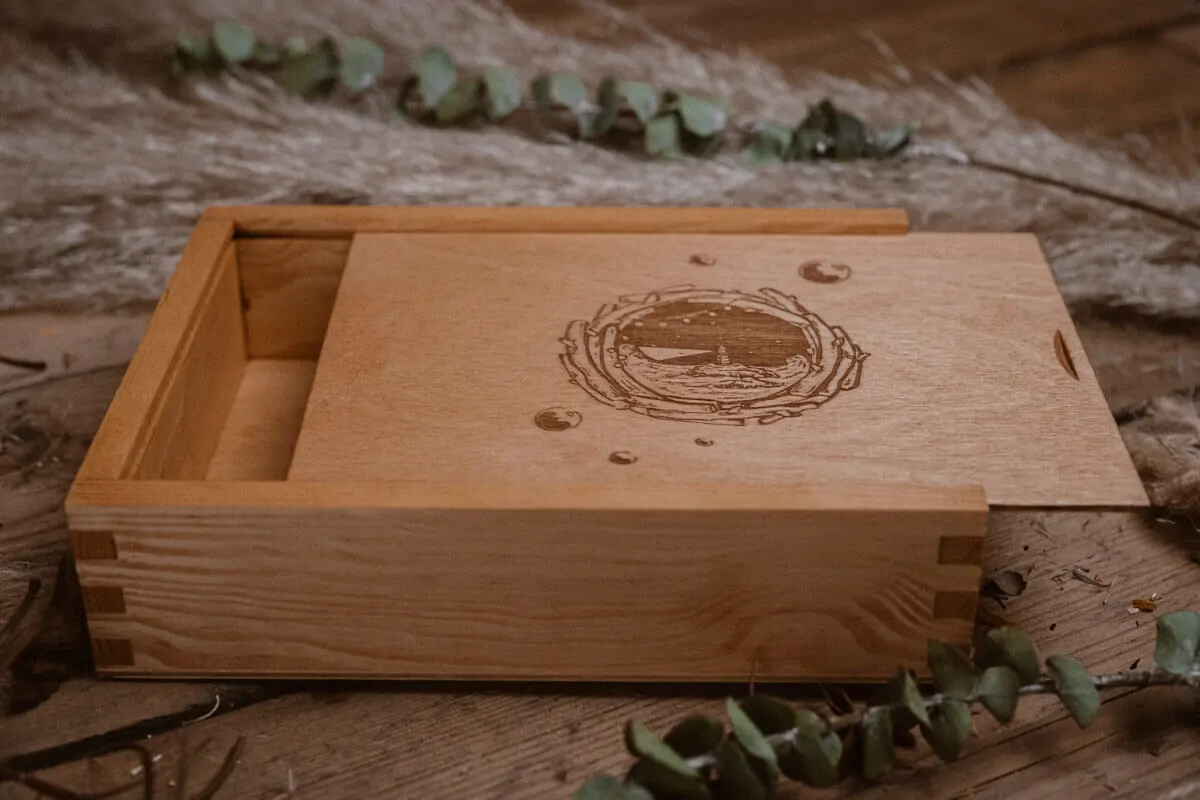wooden boxes with engraving